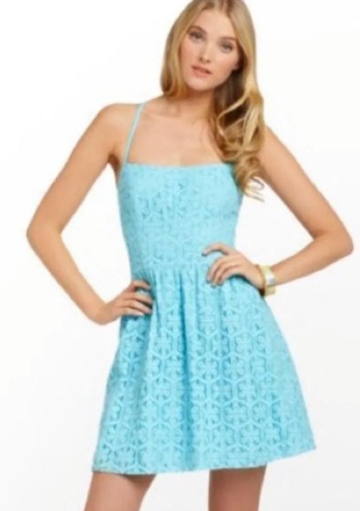 Lilly Pulitzer Elisse Blue Lace Eyelet Fit & Flare Dress